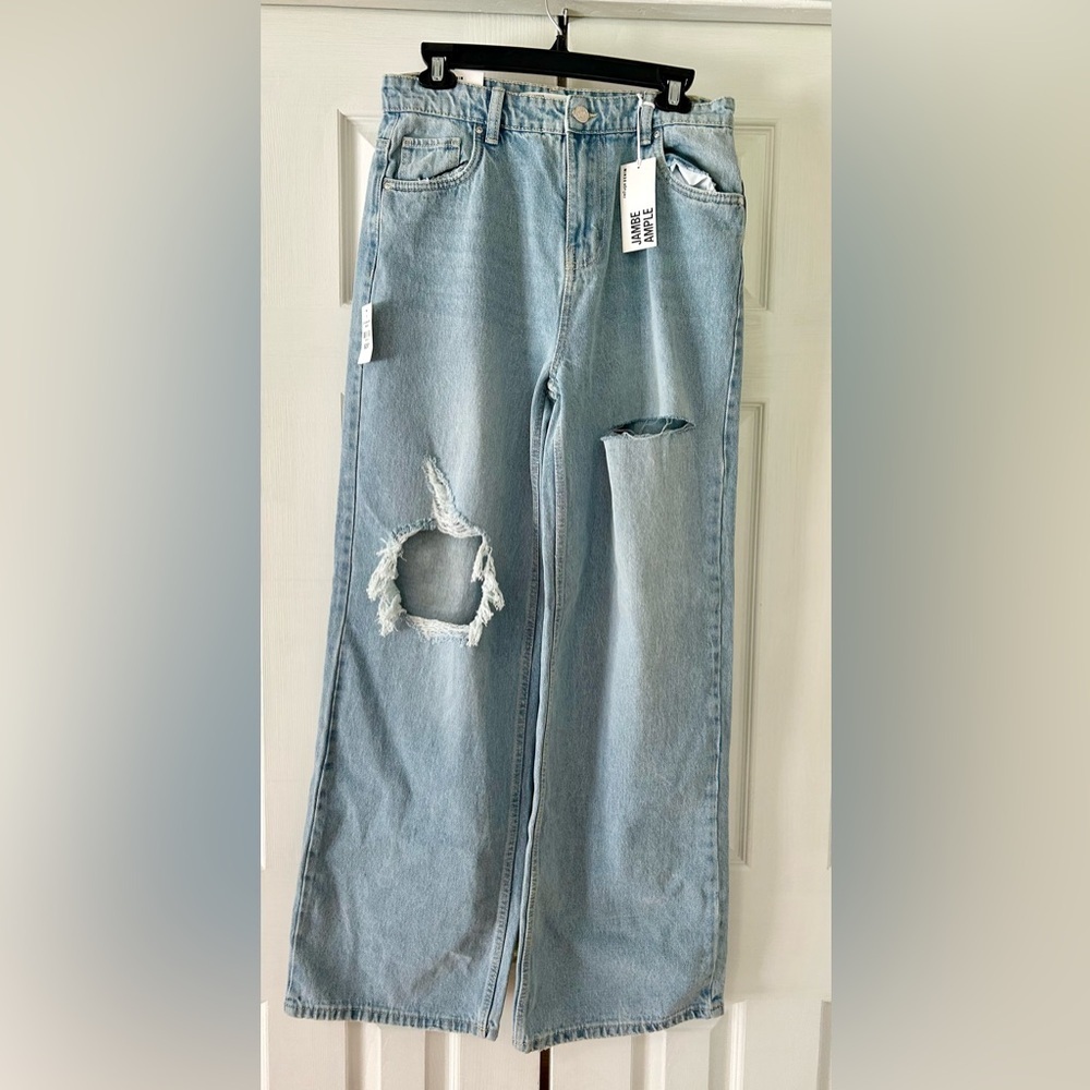 New refuge Jambe Ample jeans denim teen girls size 5 distressed loose leg